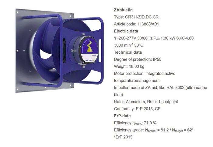 Plug Fan Centrifugal impeller Fan ZiehlAbegg ZAbluefin GR31I-ZID.DC.CR - Image 4
